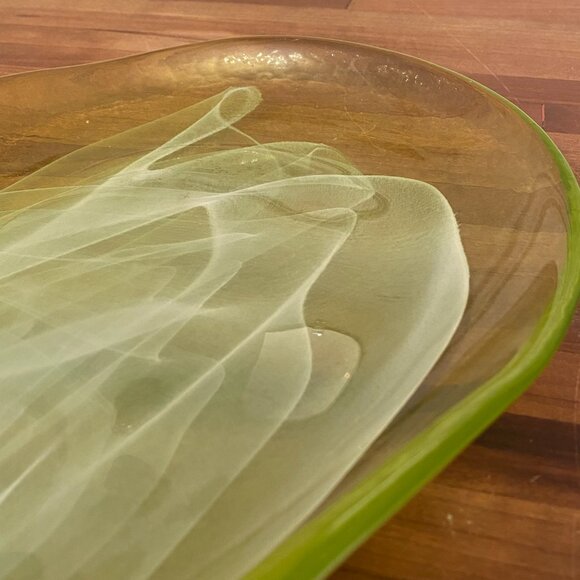 Vintage Serving Platter Green and White Glass Plate - Picture 3 of 8